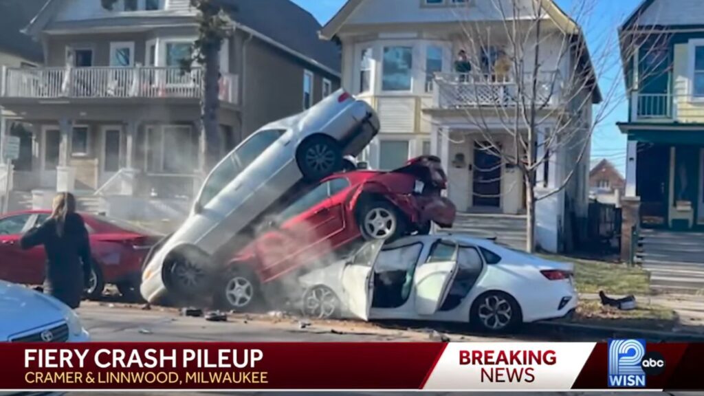 Milwaukee Crash Stacks Three Cars Atop Each Other