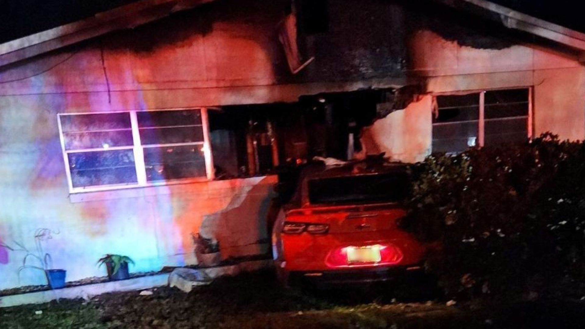 Camaro Hits House And Sets It On Fire