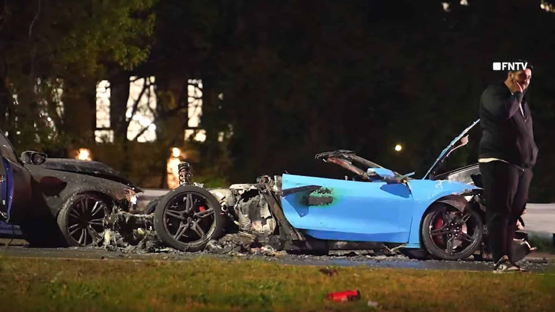 C8 Corvette And BMW Crash, Catching On Fire