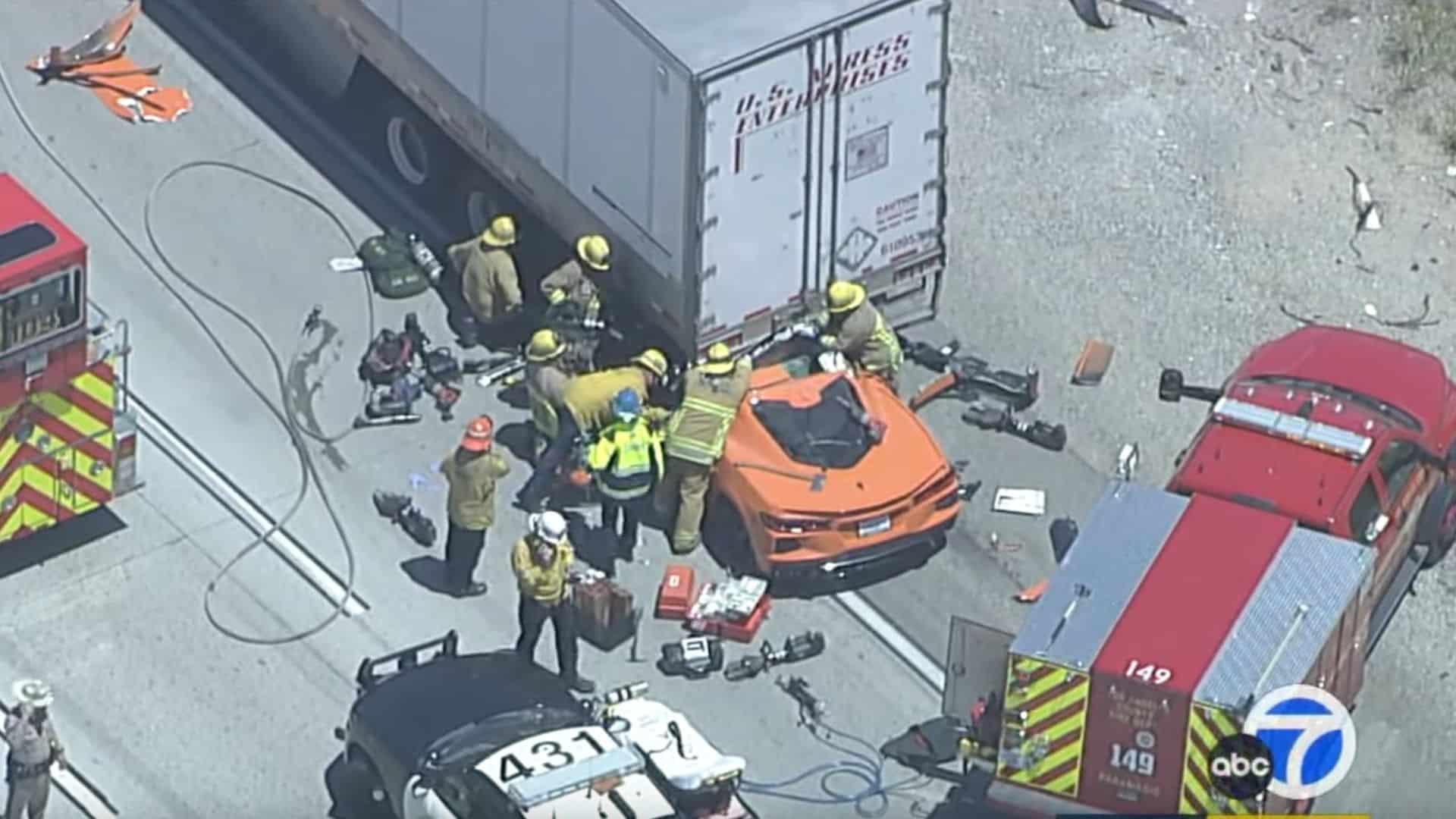 C8 Corvette Gets Pinned Under Semi-Truck