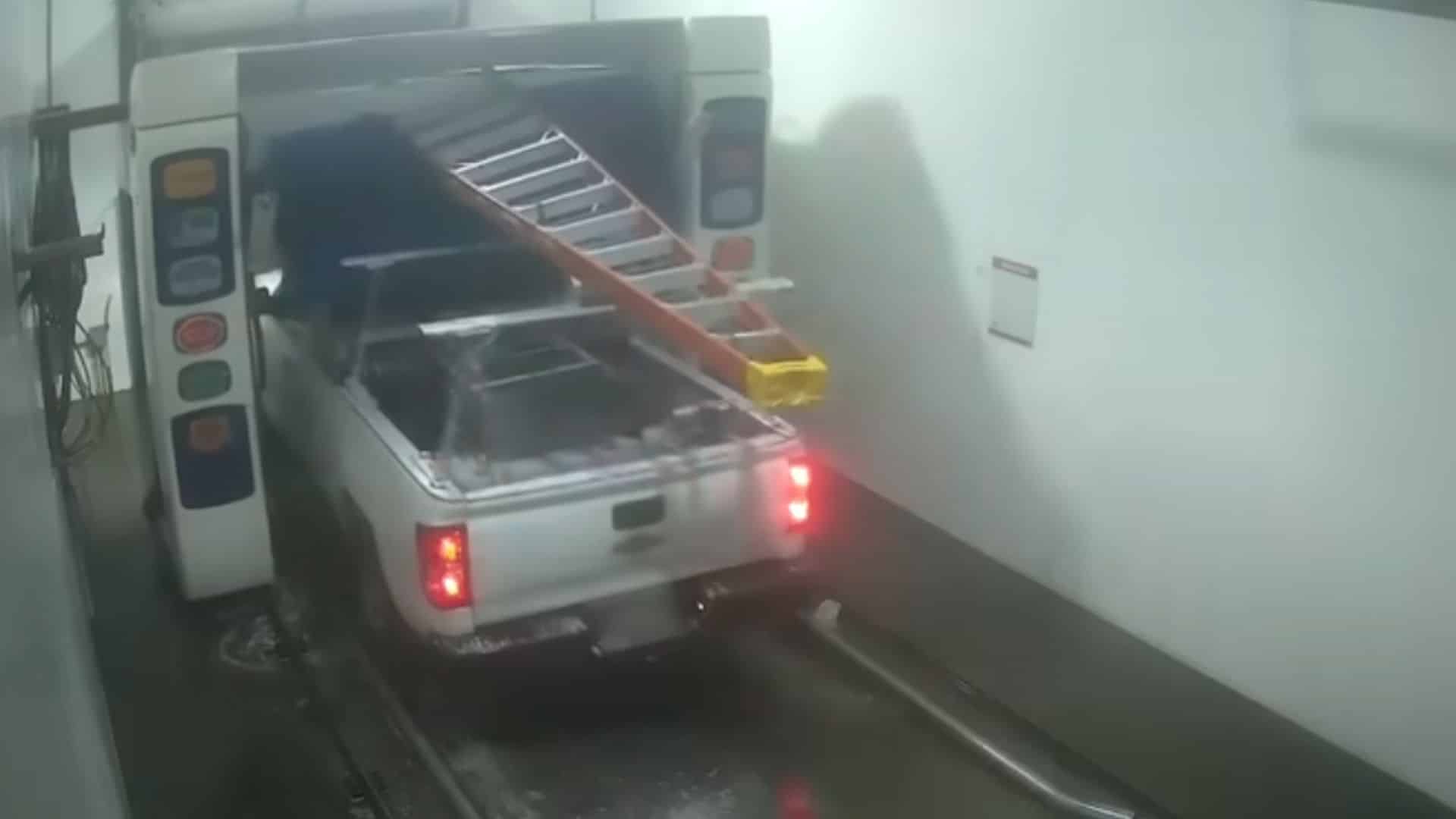 Guy Takes His Ladder Through A Car Wash