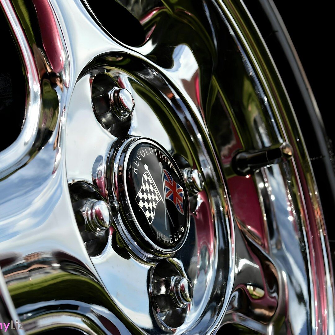 a close up of a wheel on a car