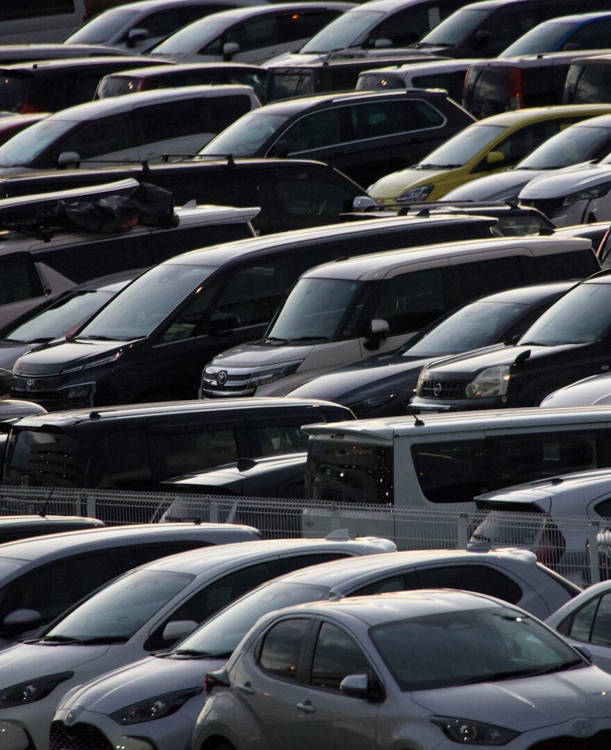 Rows of parked cars in a lot