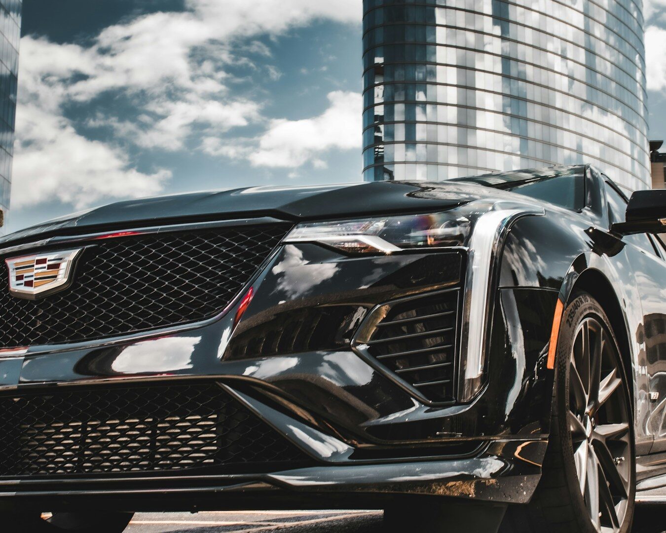 the front of a black car