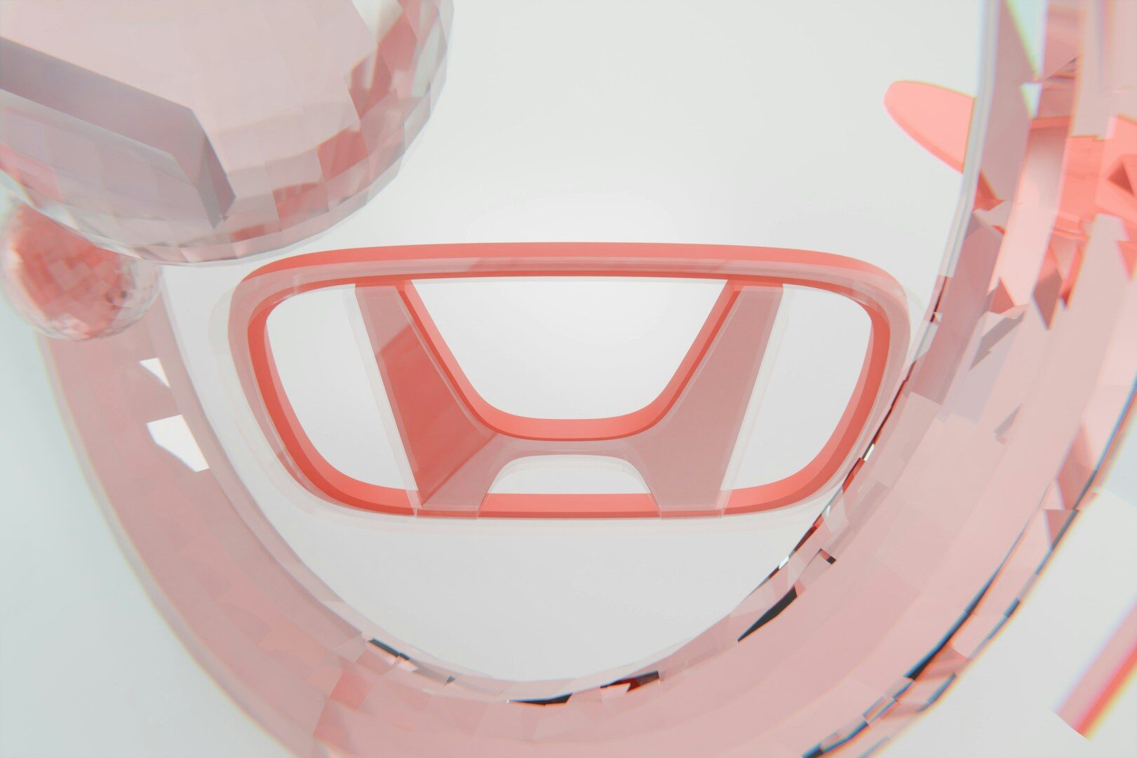 Pink honda emblem within abstract, translucent coral elements