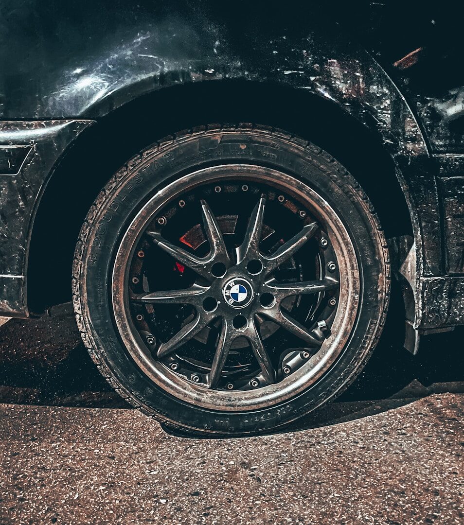 black car with chrome wheel