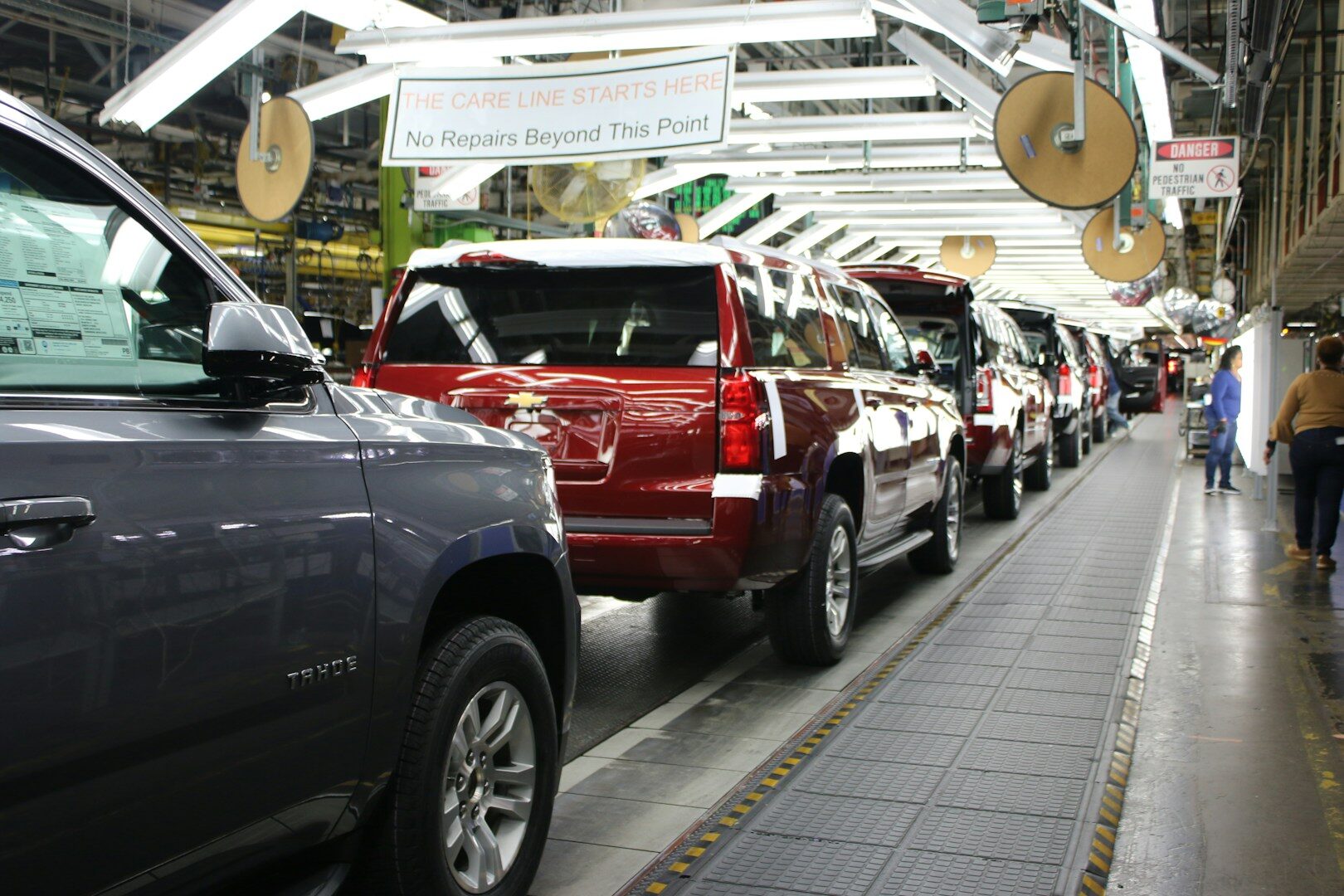 Trucks on an auto assembly line, representative of the North American vehicle production Trump's proposed 50% tariff would affect
