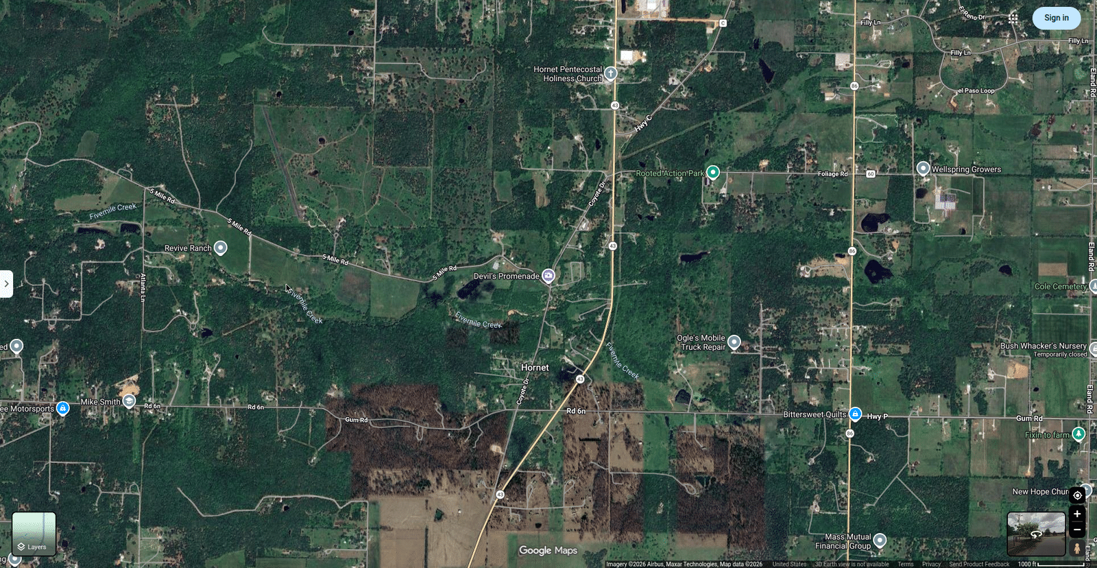Satellite view of the Devil's Promenade, Hornet, Missouri