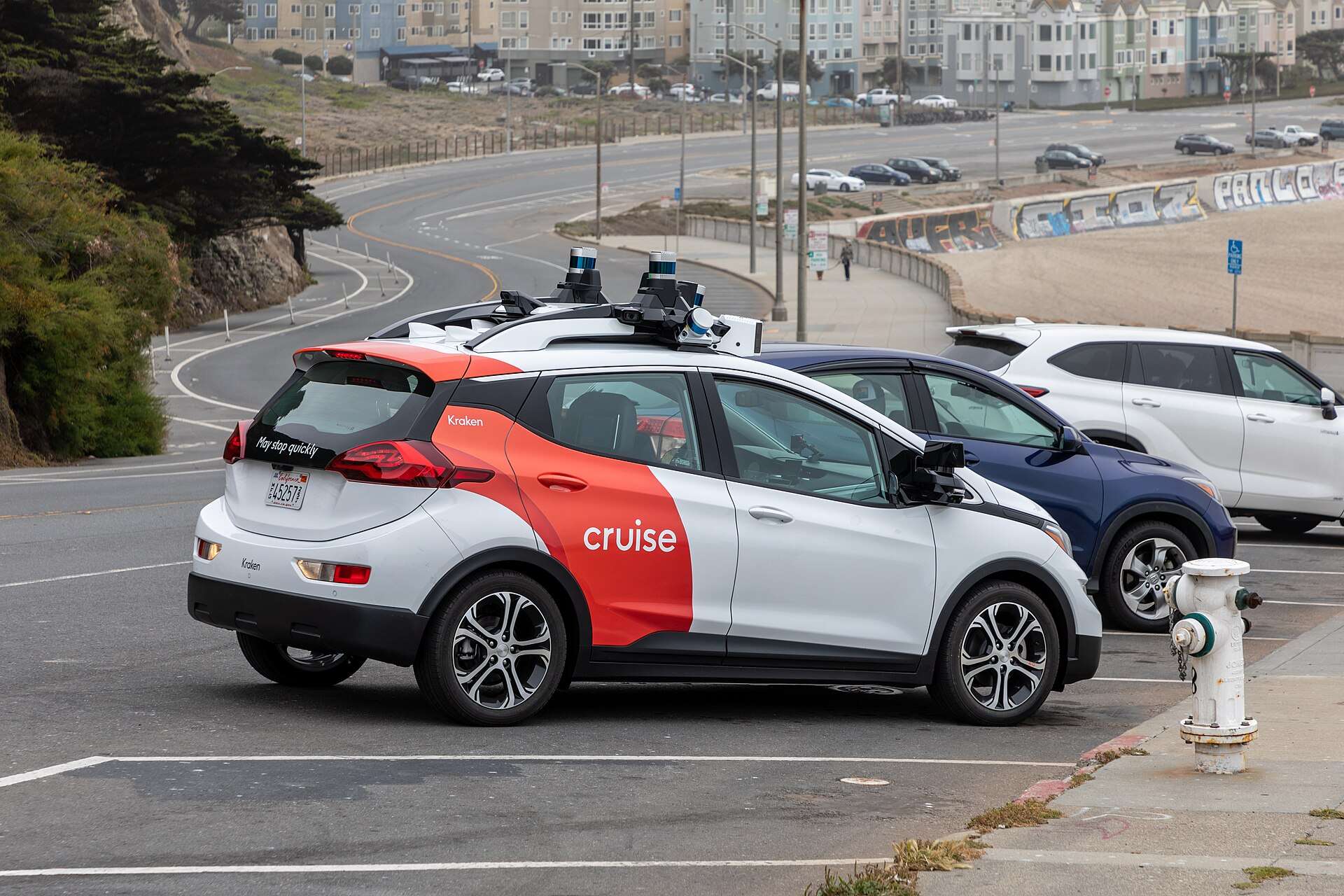 A Cruise self-driving Chevrolet Bolt robotaxi parked in San Francisco