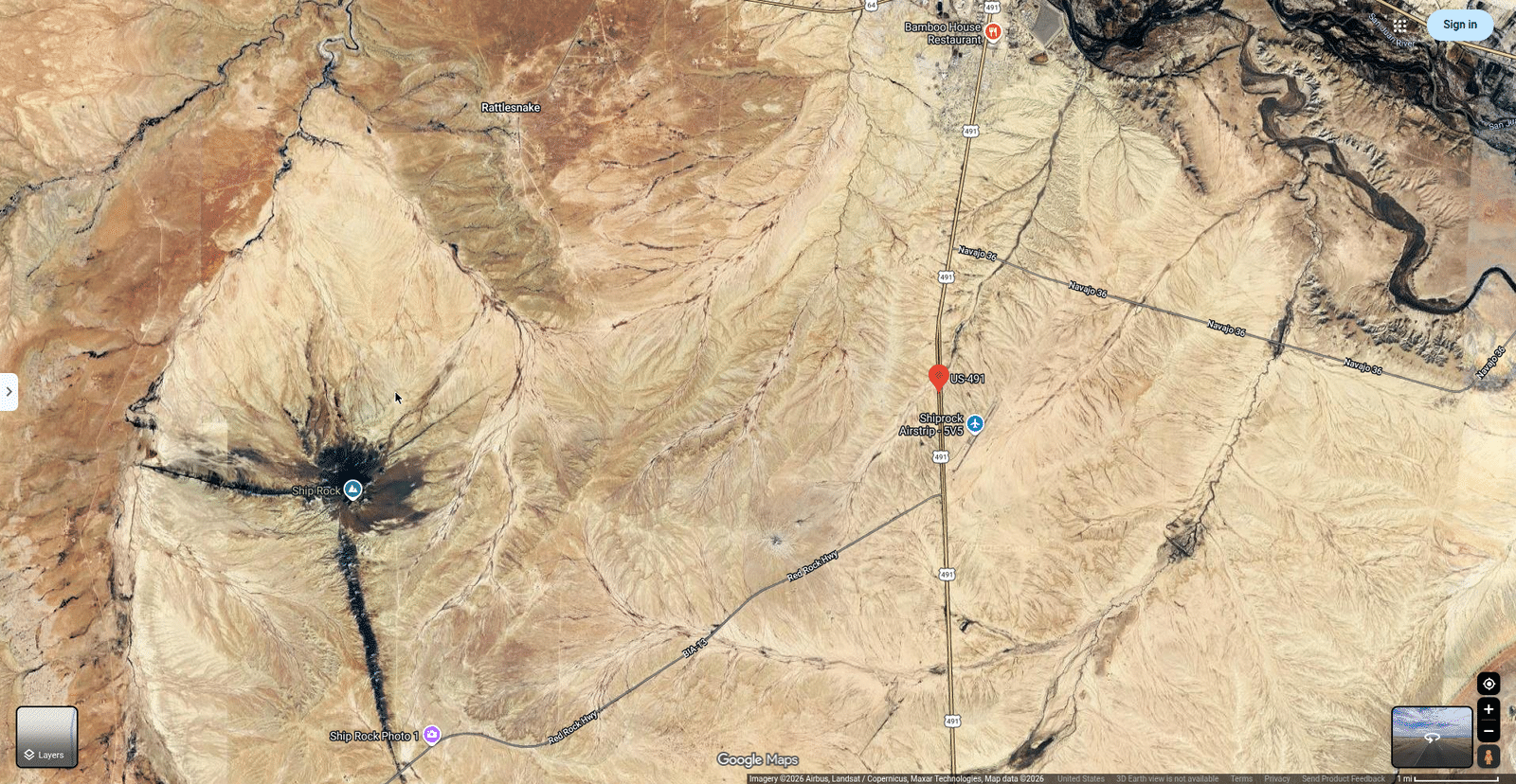 Satellite view of U.S. Route 491 (formerly Highway 666), Four Corners