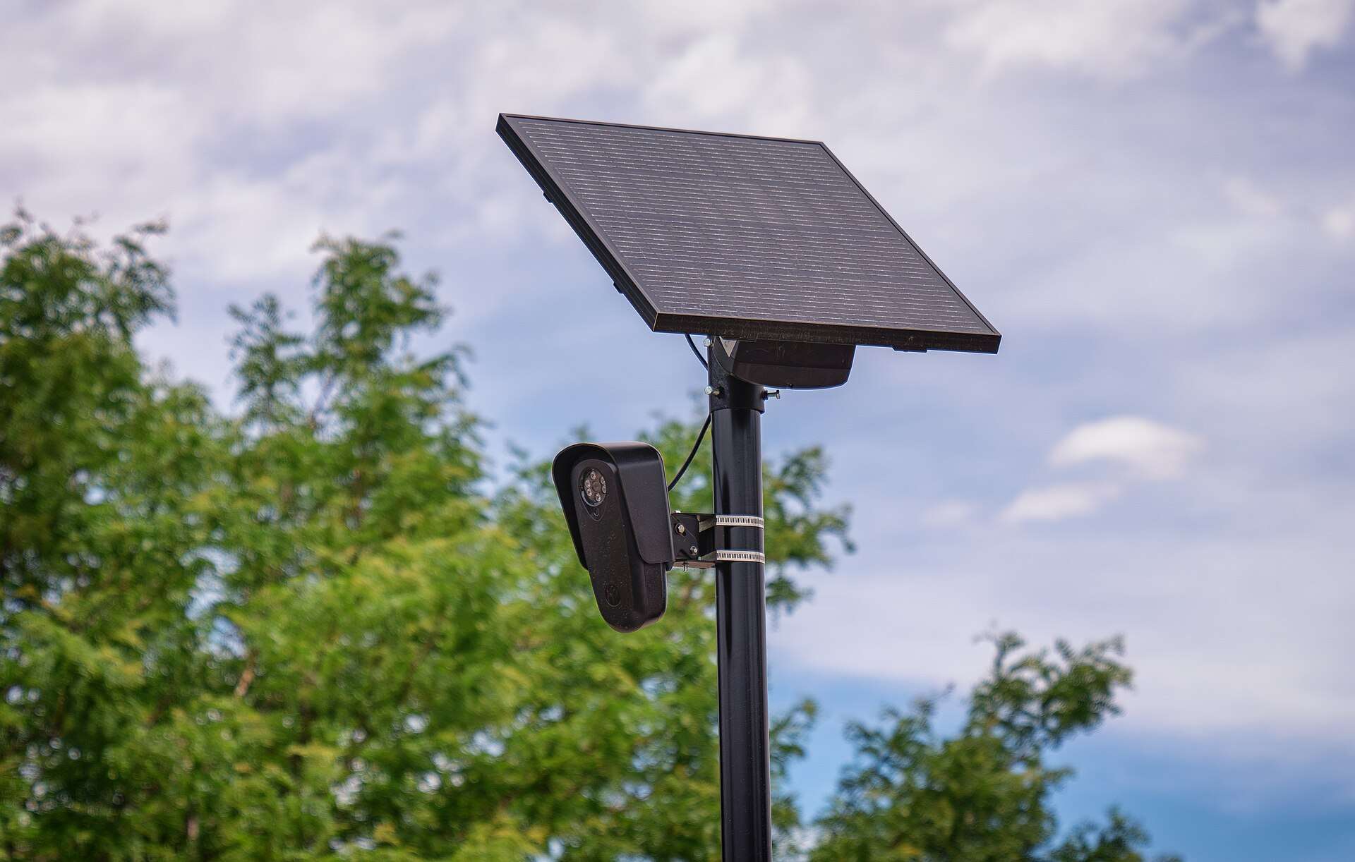 Flock Safety license plate reader camera mounted on a roadside pole