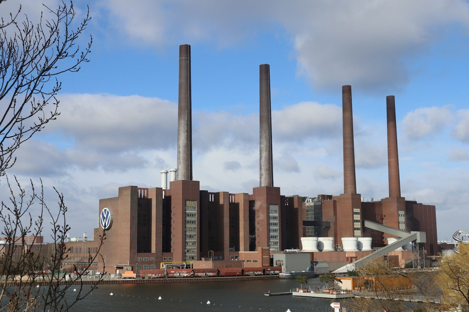 Volkswagen's power plant and factory chimneys at its Wolfsburg headquartersa building with smokestacks