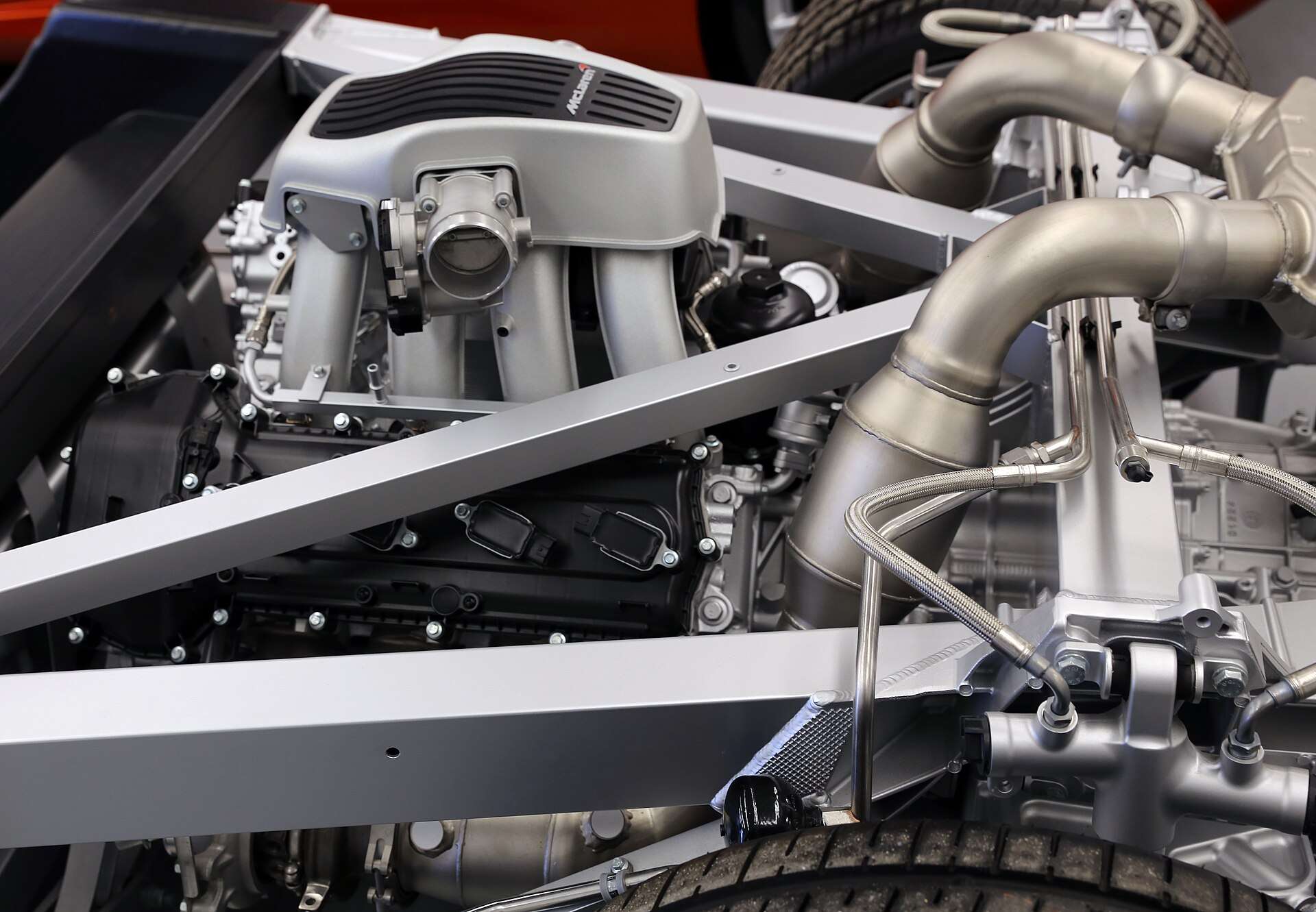 McLaren M838T twin-turbo V8 engine installed in an MP4-12C chassis