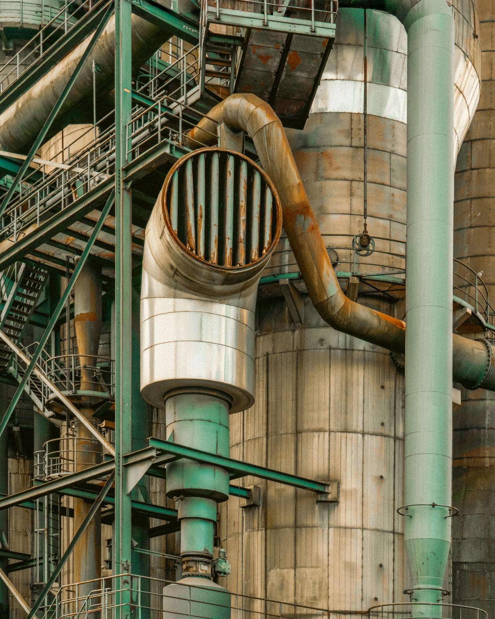 Weathered steel pipes and industrial structures in Duisburg in Germany's Ruhr region