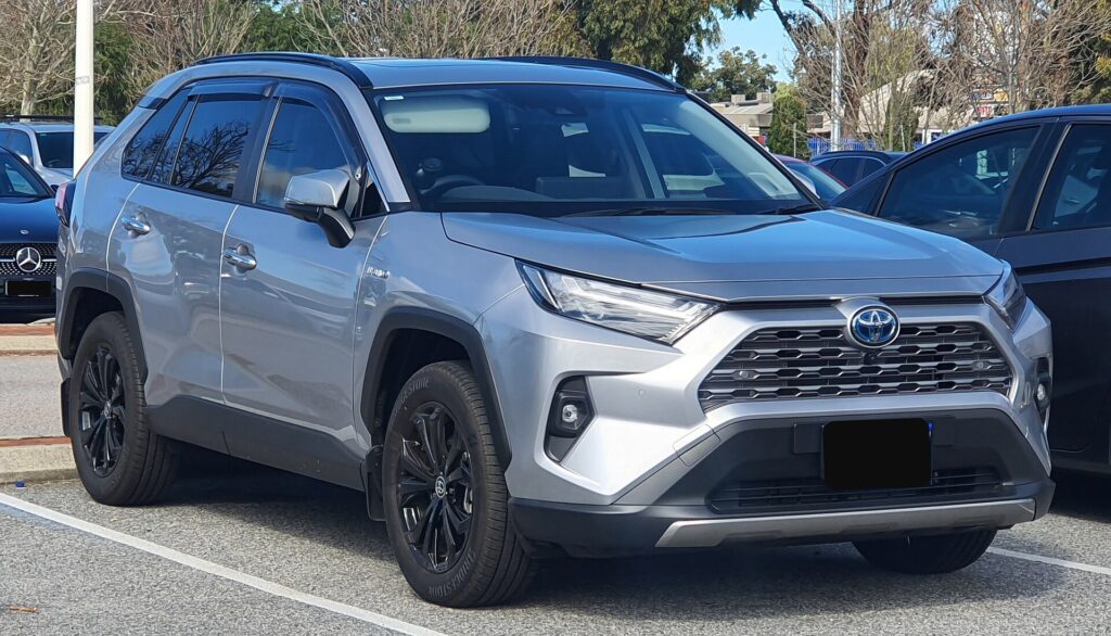 Toyota RAV4 Hybrid compact SUV parked, front three-quarter view