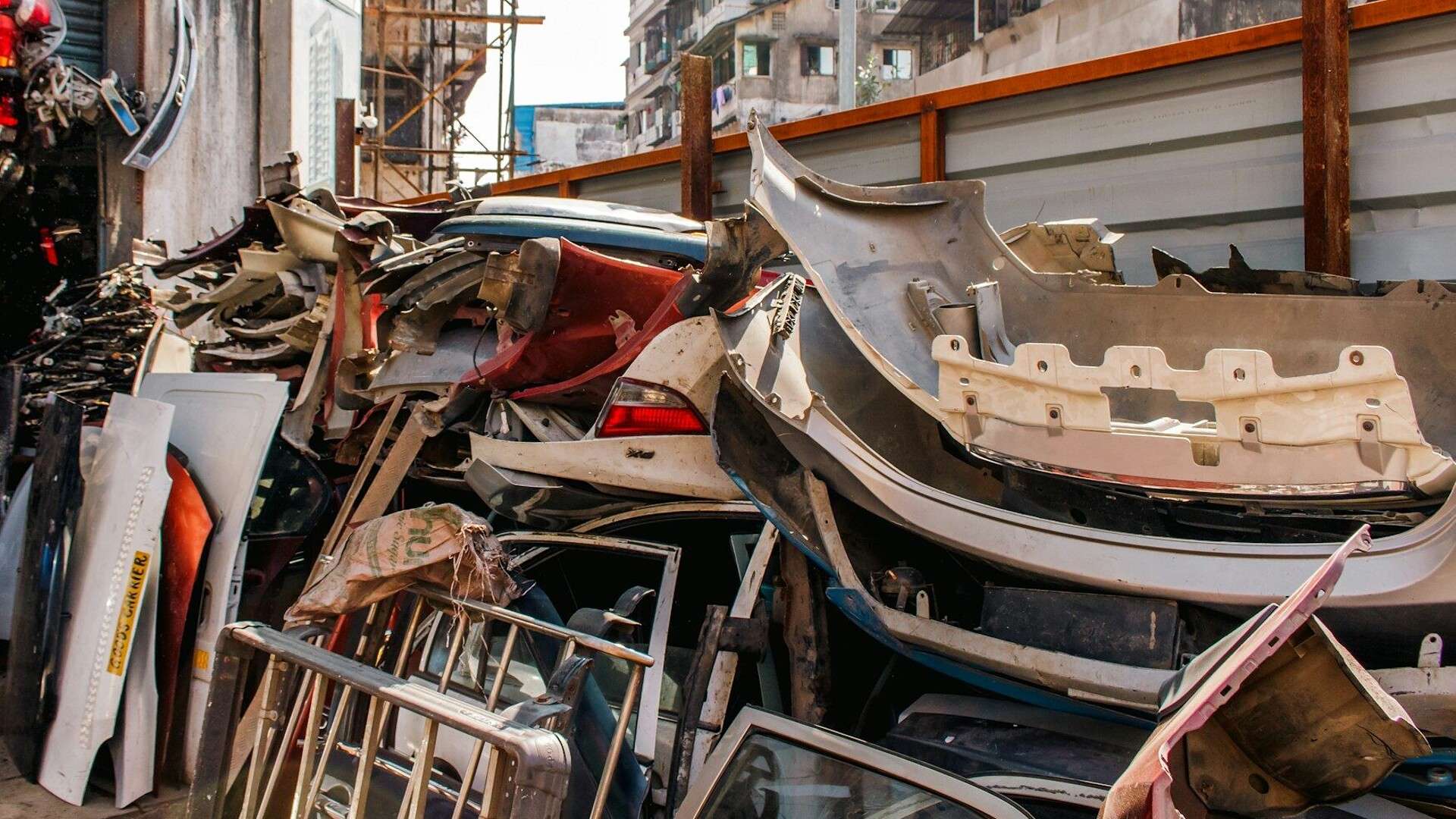 Pile of car parts and scrap metal