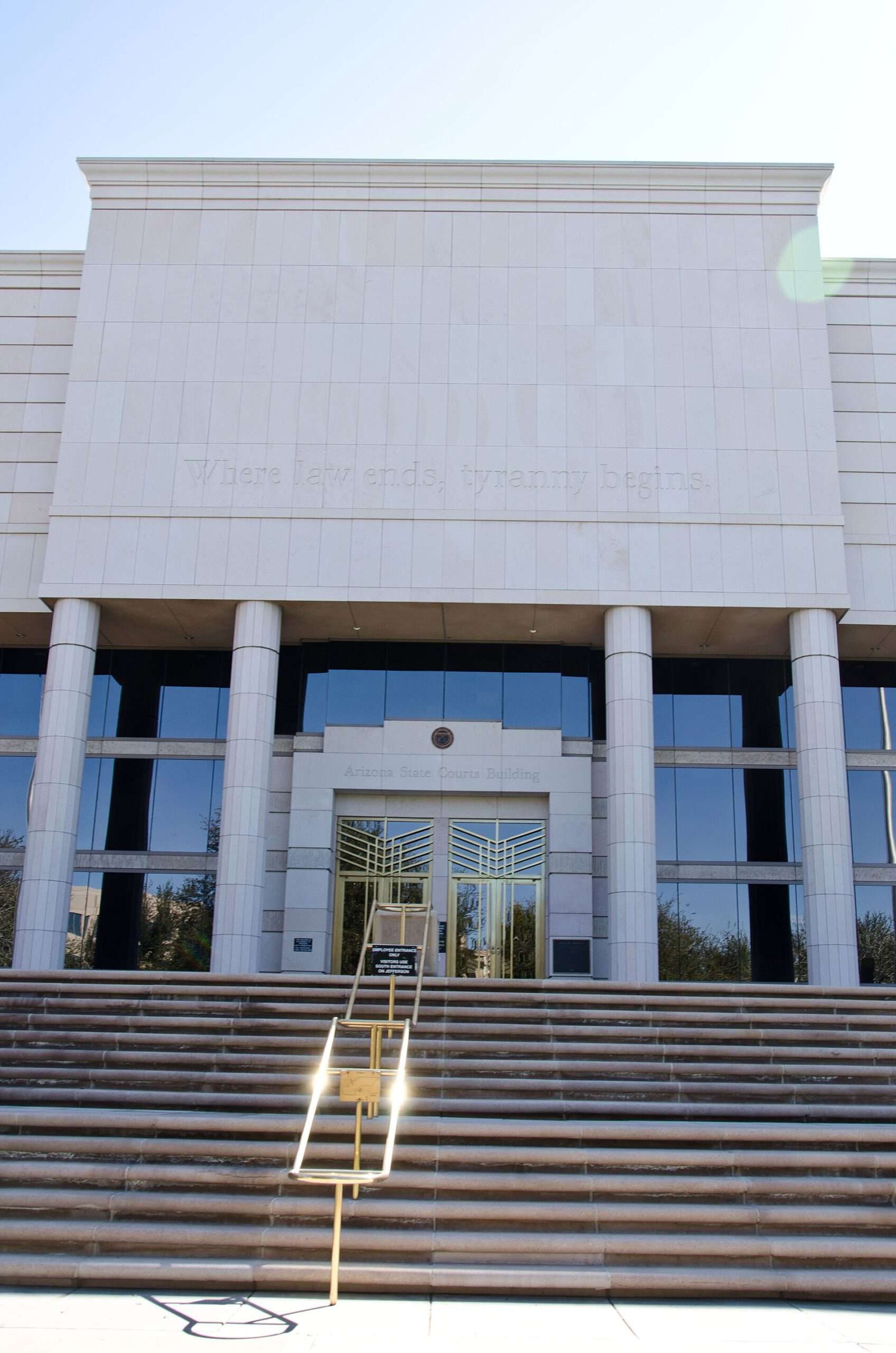 Steps and columns at the entrance of the Arizona Supreme Court building in Phoenix