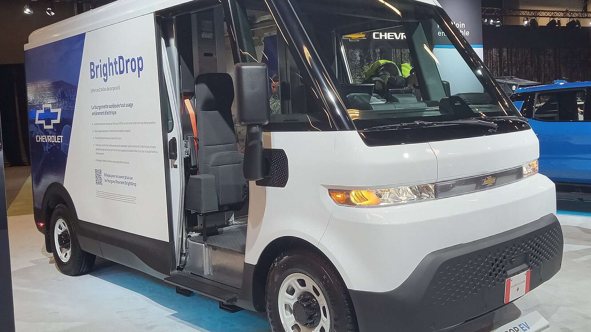 A Chevrolet BrightDrop electric cargo van on display