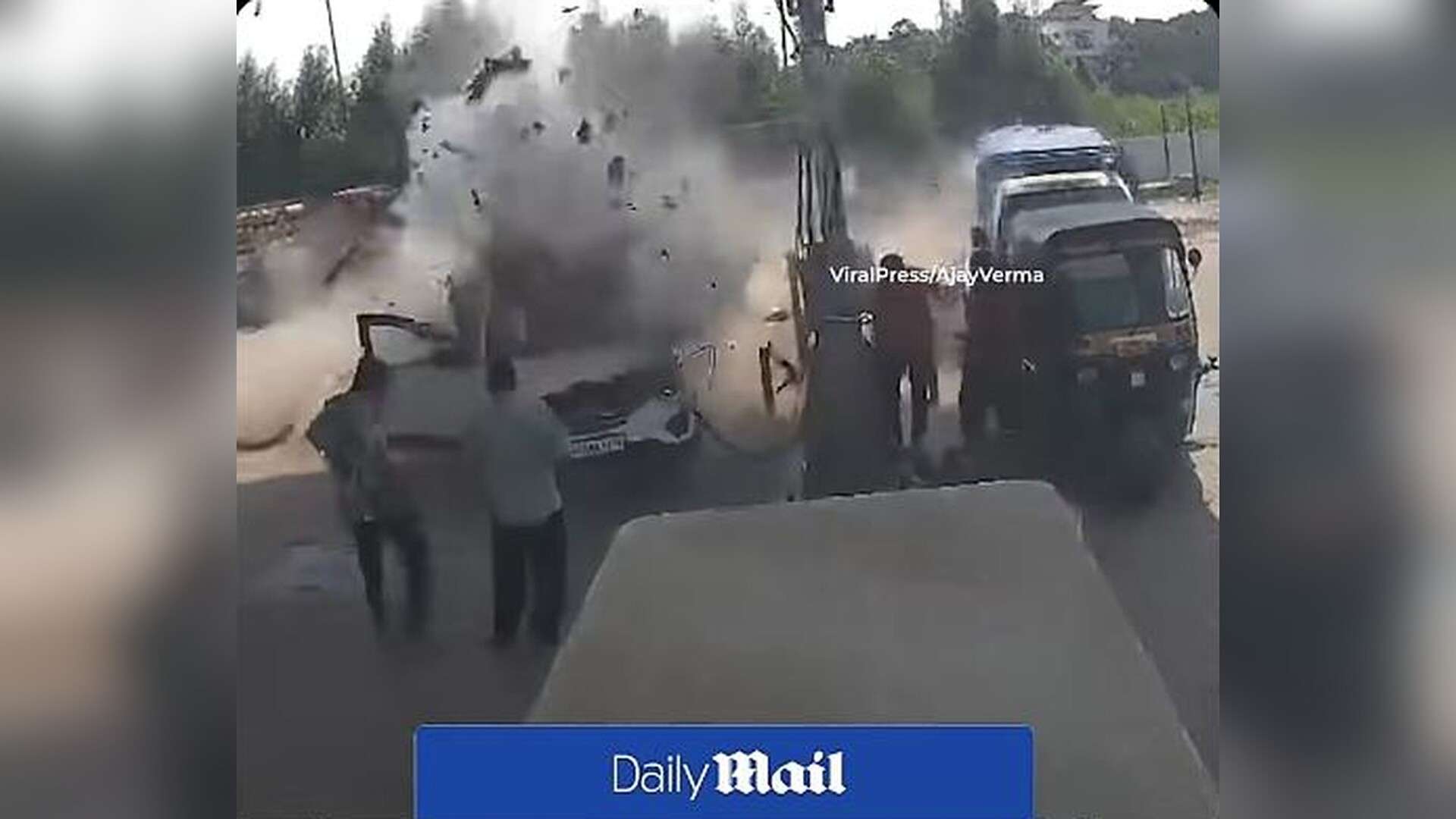 CCTV frame showing a CNG car exploding at a fuel station near Karjan, Gujarat, as debris flies across the forecourt