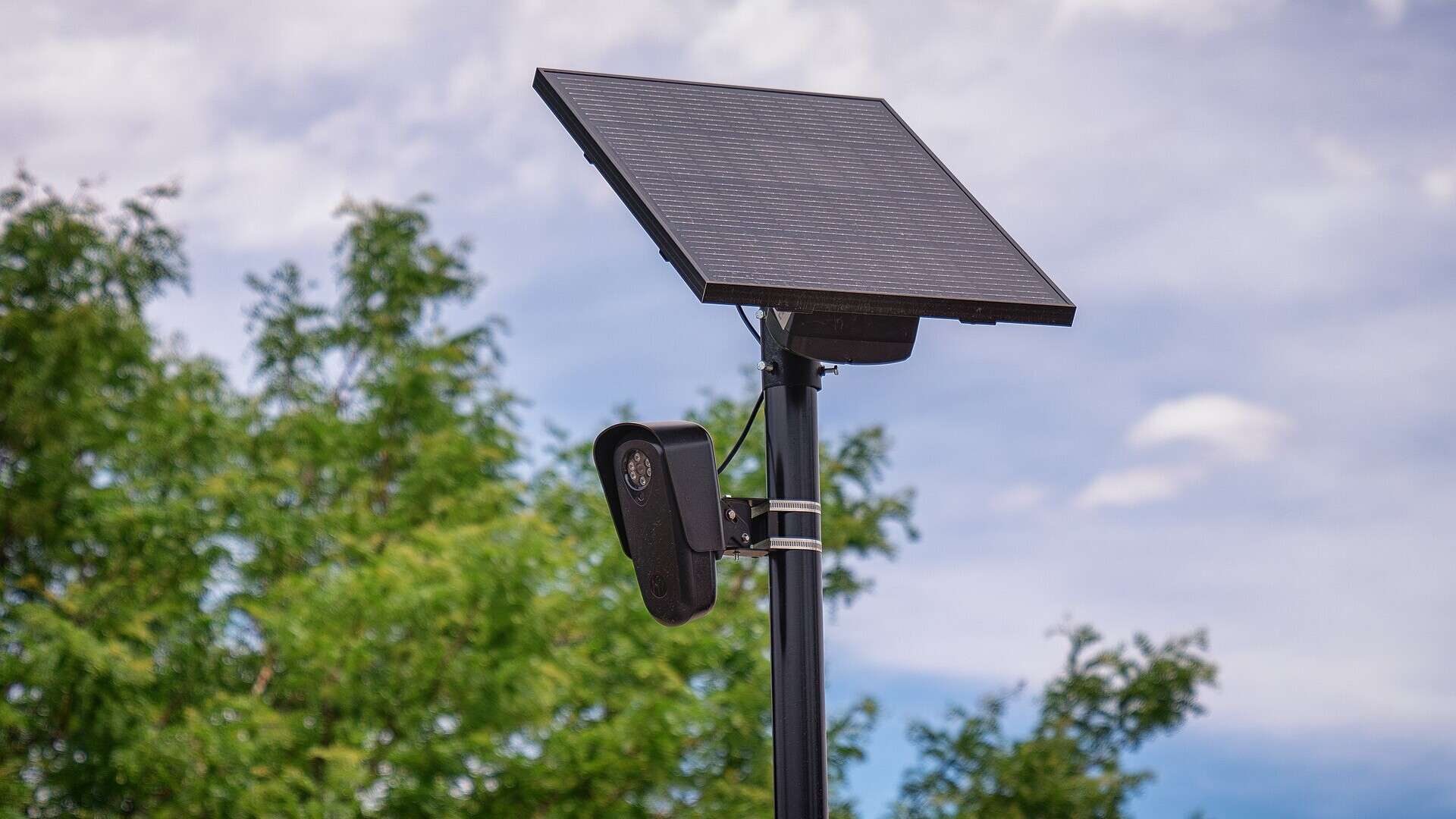 Flock Safety license plate reader camera mounted on a pole
