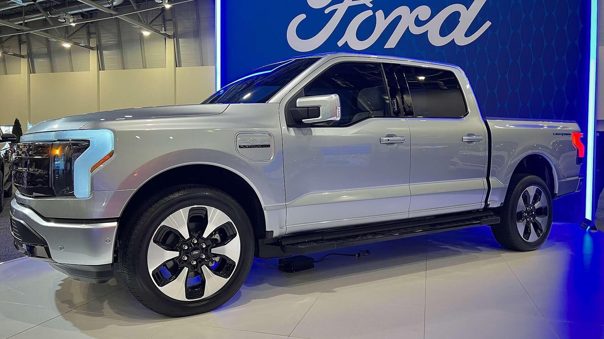 A 2023 Ford F-150 Lightning electric pickup parked outdoors