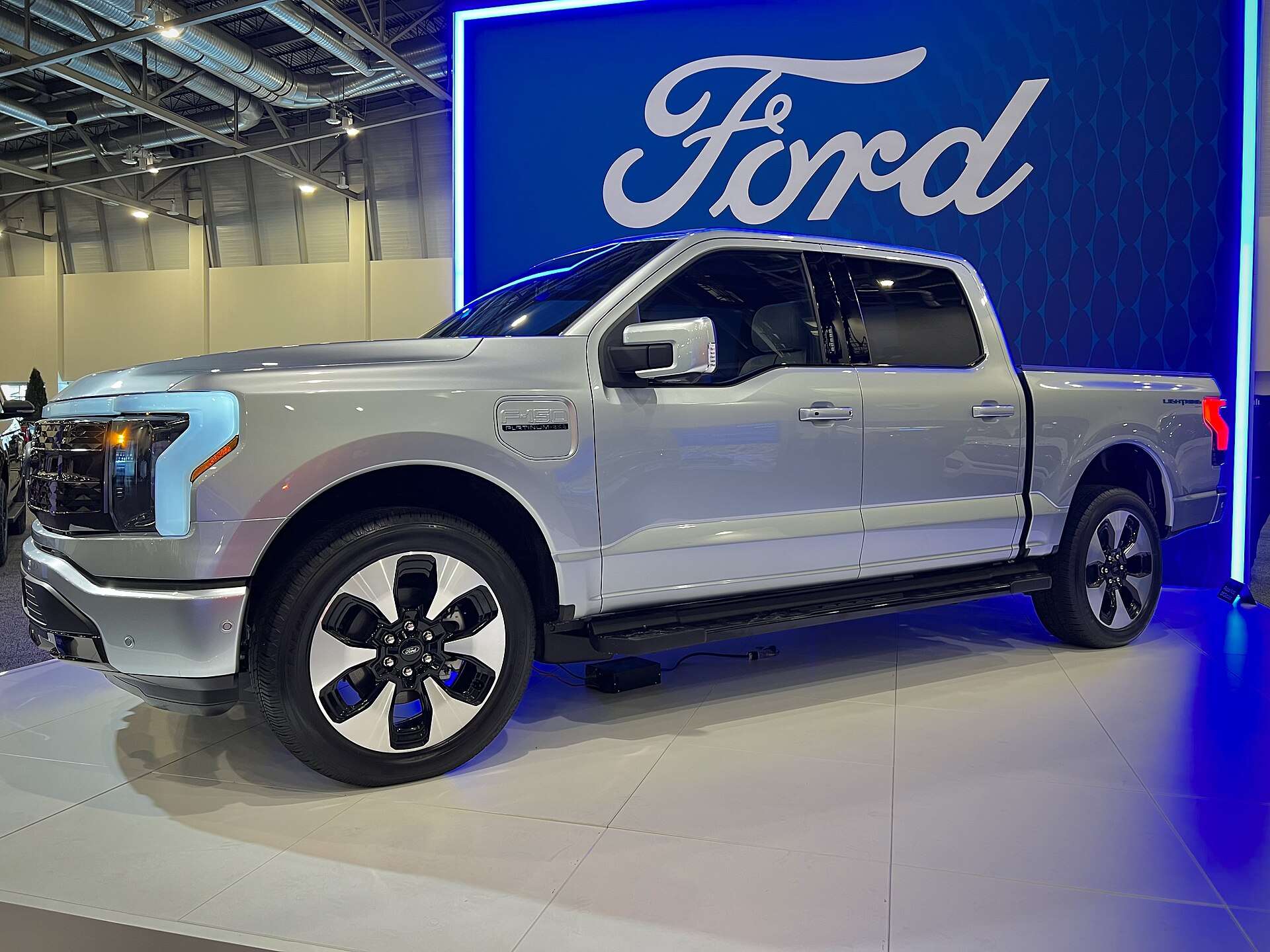 Ford F-150 Lightning on display at the 2022 Michigan International Autoshow