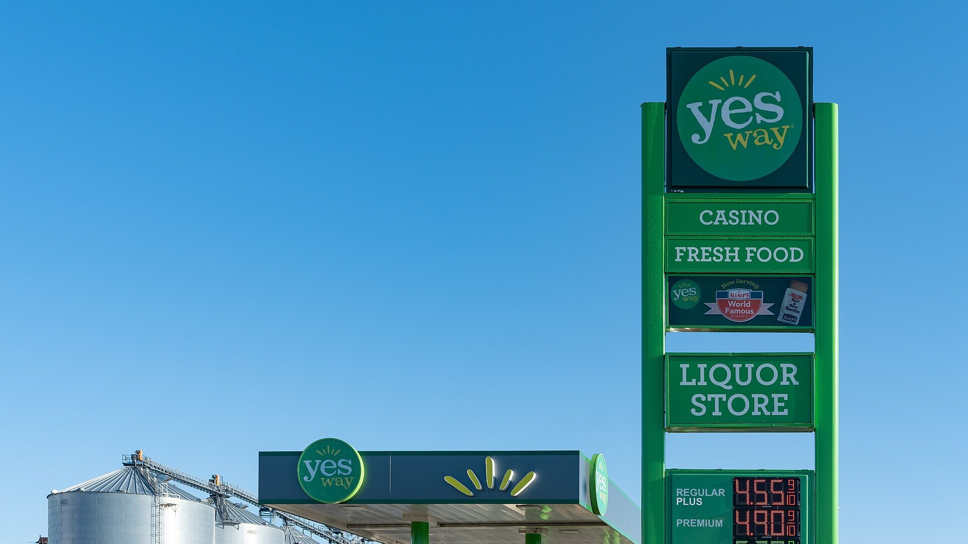 A roadside gas station price sign in Fort Pierre, South Dakota