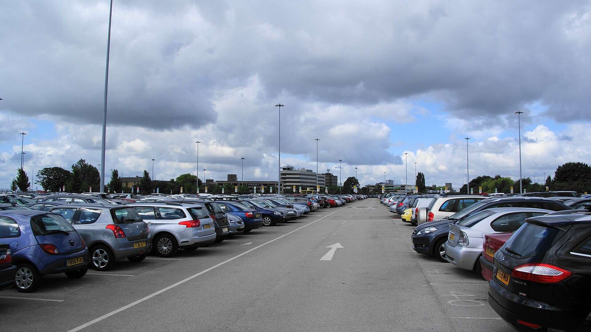 Parked cars filling the long-stay car park at Manchester Airport