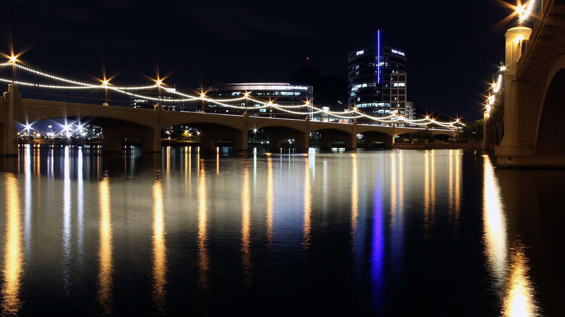 Mill Avenue bridges in Tempe at night
