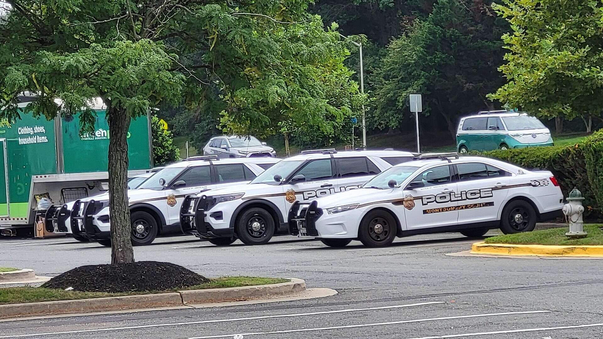 Montgomery County police cruisers parked in Germantown, Maryland
