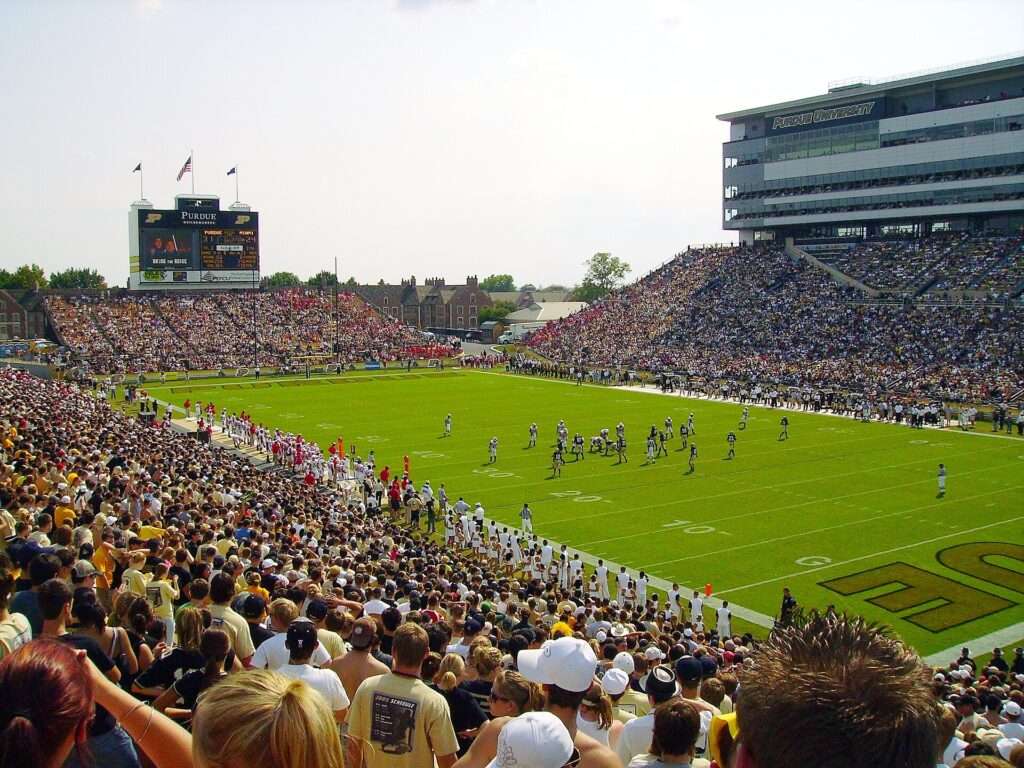A football game at Ross-Ade Stadium at Purdue University in West Lafayette, Indiana