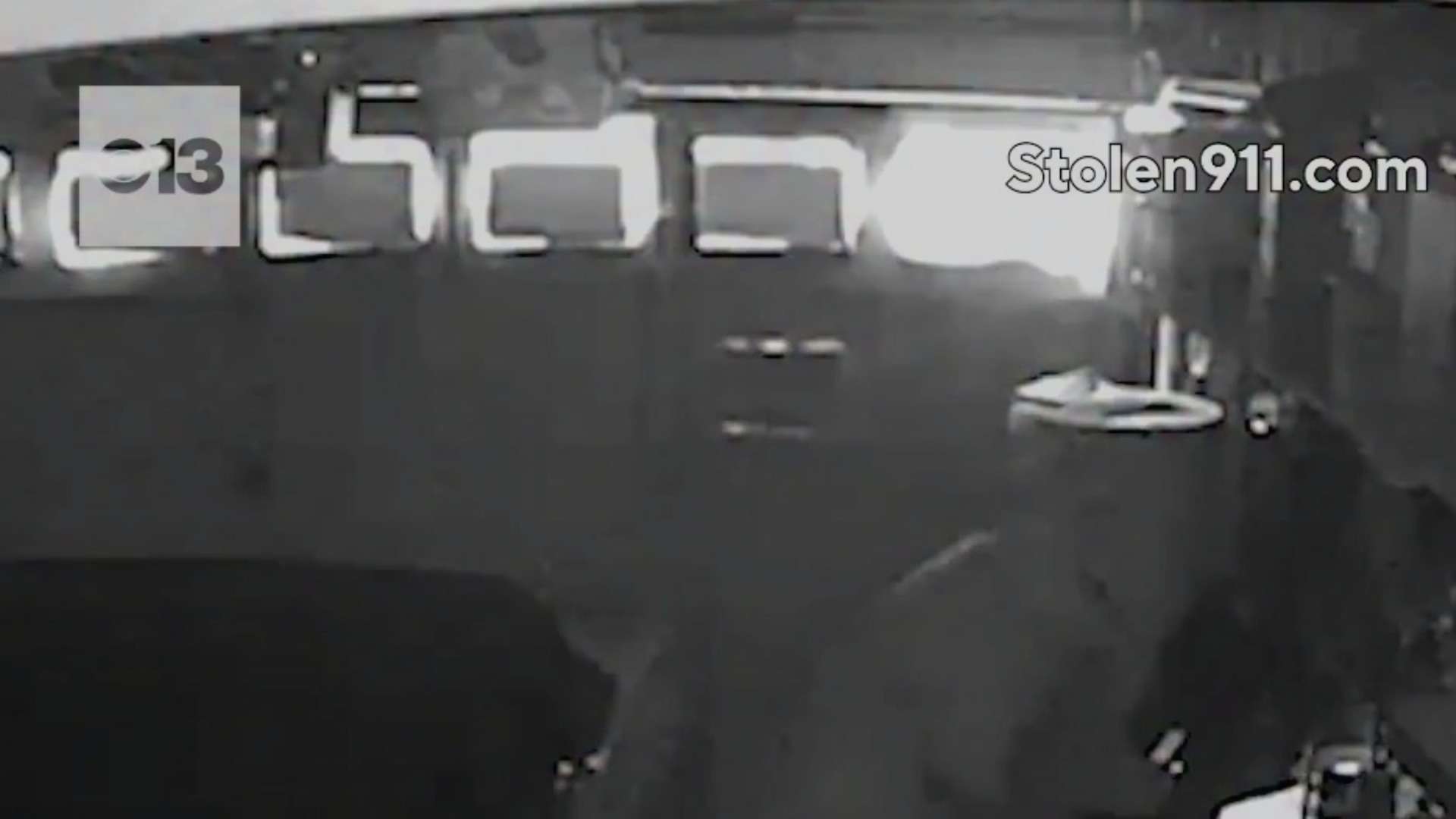 Garage surveillance video frame from the Aug. 29 theft of a 1970 Chevelle in South Sacramento, with CBS13 and Stolen911.com watermarks