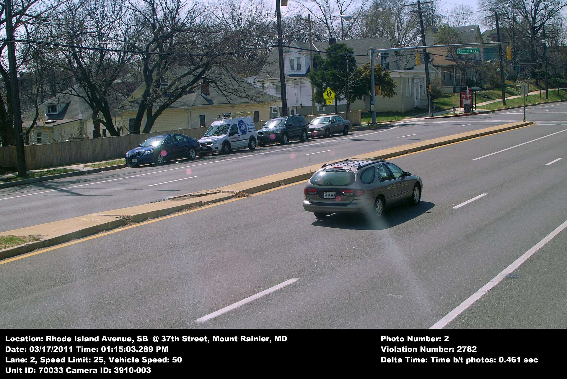 Speed camera violation image of a car with recorded speed data