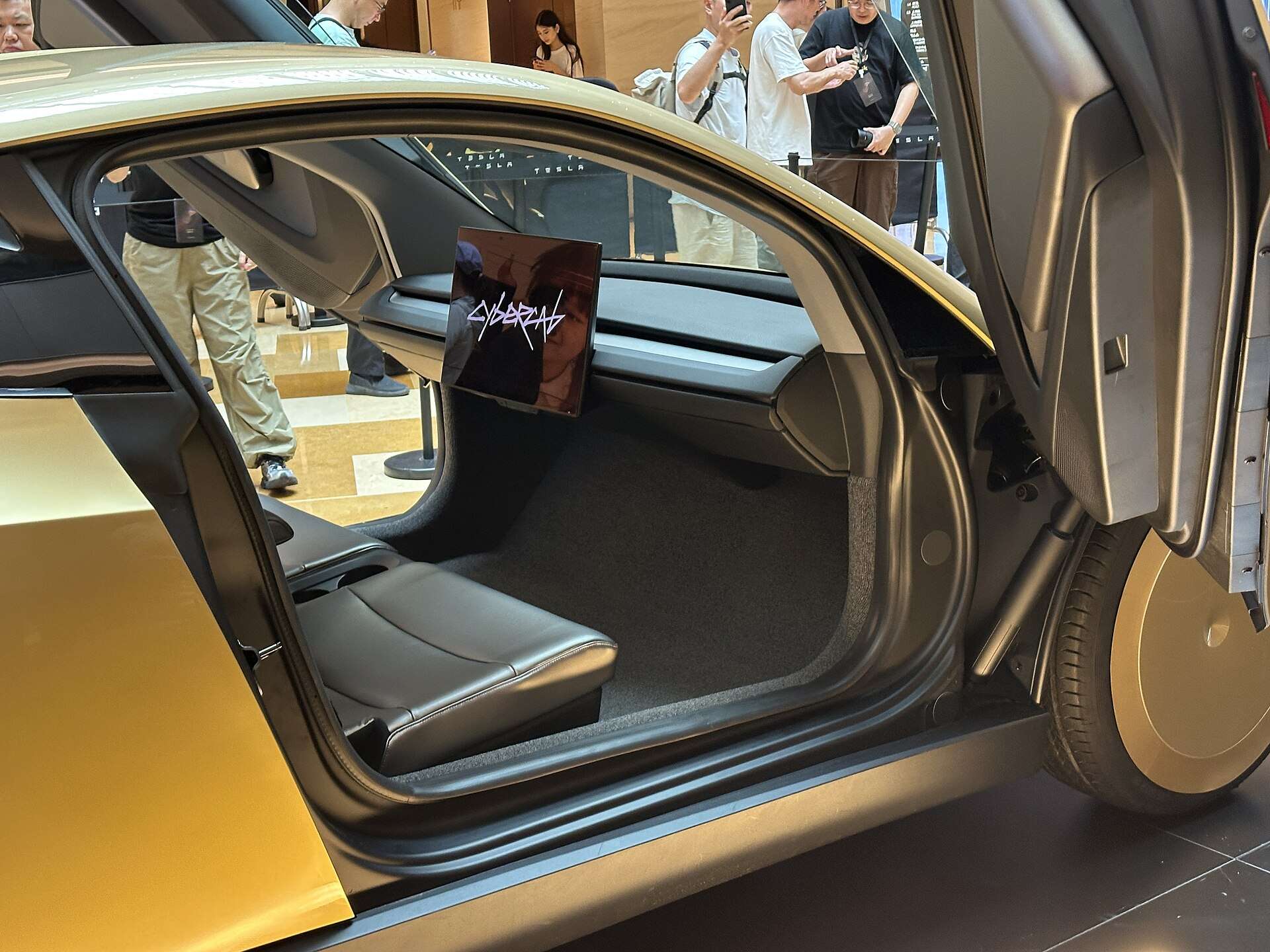 Front three-quarter view of a Tesla Cybercab