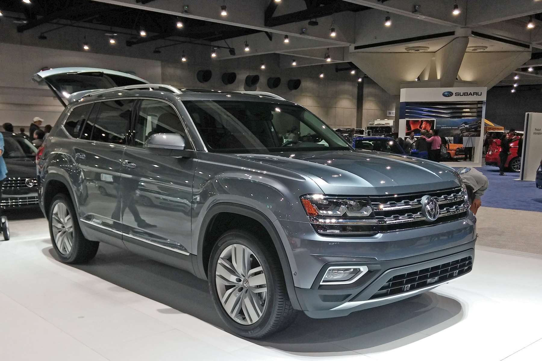 A Volkswagen Atlas SUV on display at an auto show